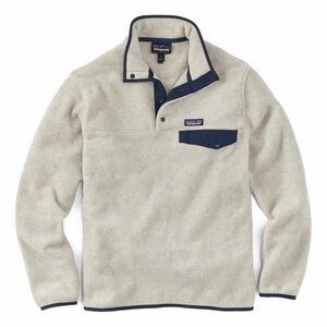 Patagonia Cream Fleece Pullover with Navy Trim